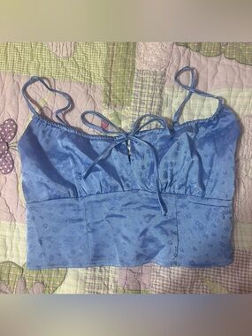 La Hearts Light Blue Satin Floral Crop Cami